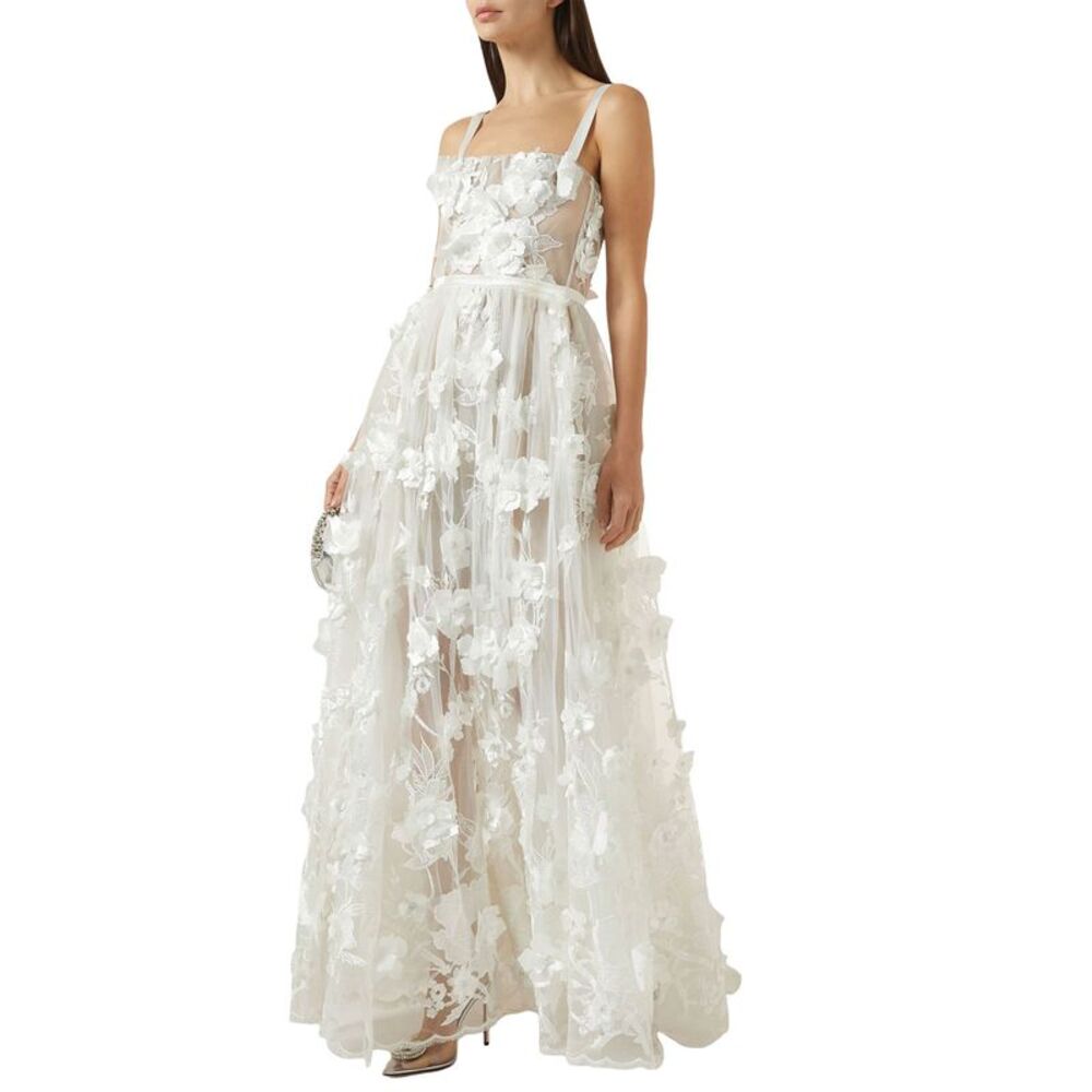 Bronx & Banco Womens Anastasia Floral-Appliqué Maxi Dress XL White - NWT